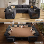 Dyonery Canapé-lit modulaire d'angle 8 places en U avec lit gigogne/dossier inclinable/ports USB/table/rangement, montage sans outils