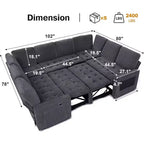 Dyonery Canapé-lit modulaire d'angle 8 places en U avec lit gigogne/dossier inclinable/ports USB/table/rangement, montage sans outils