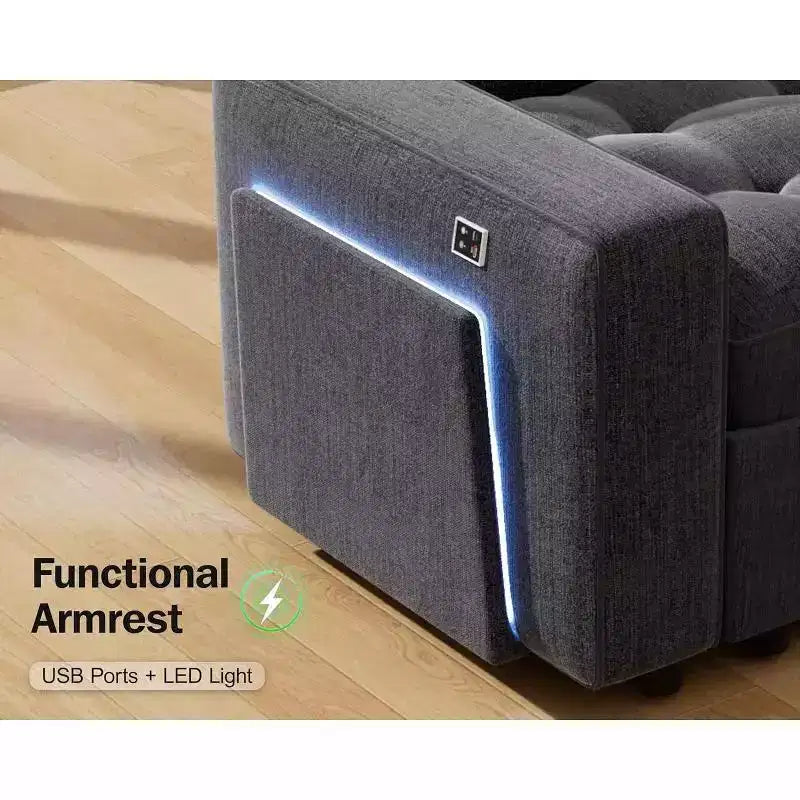 Dyonery Canapé-lit modulaire d'angle 8 places en U avec lit gigogne/dossier inclinable/ports USB/table/rangement, montage sans outils