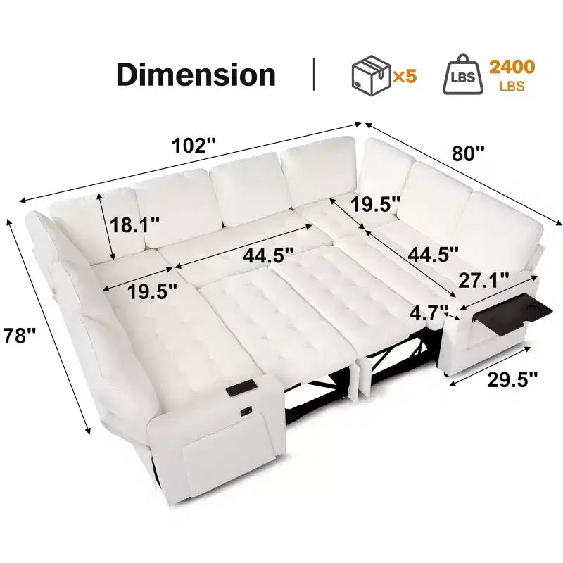 Dyonery Canapé-lit modulaire d'angle 8 places en U avec lit gigogne/dossier inclinable/ports USB/table/rangement, montage sans outils