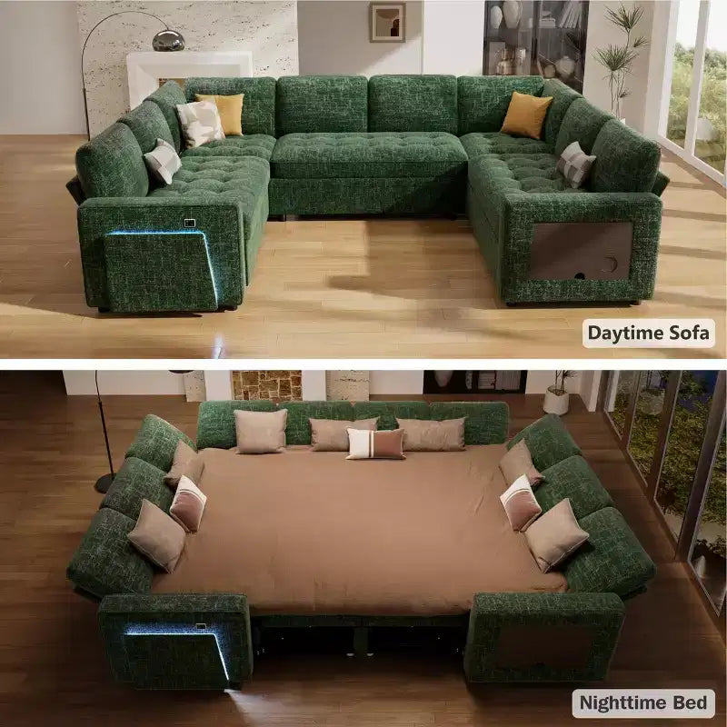 Dyonery Canapé-lit modulaire d'angle 8 places en U avec lit gigogne/dossier inclinable/ports USB/table/rangement, montage sans outils