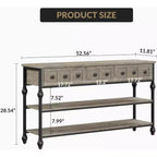 Table console de 53 pouces avec 3 tiroirs, table d'entrée industrielle avec étagères de rangement à 3 niveaux, pour couloir, salon, bureau
