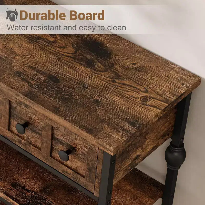 Table console de 53 pouces avec 3 tiroirs, table d'entrée industrielle avec étagères de rangement à 3 niveaux, pour couloir, salon, bureau