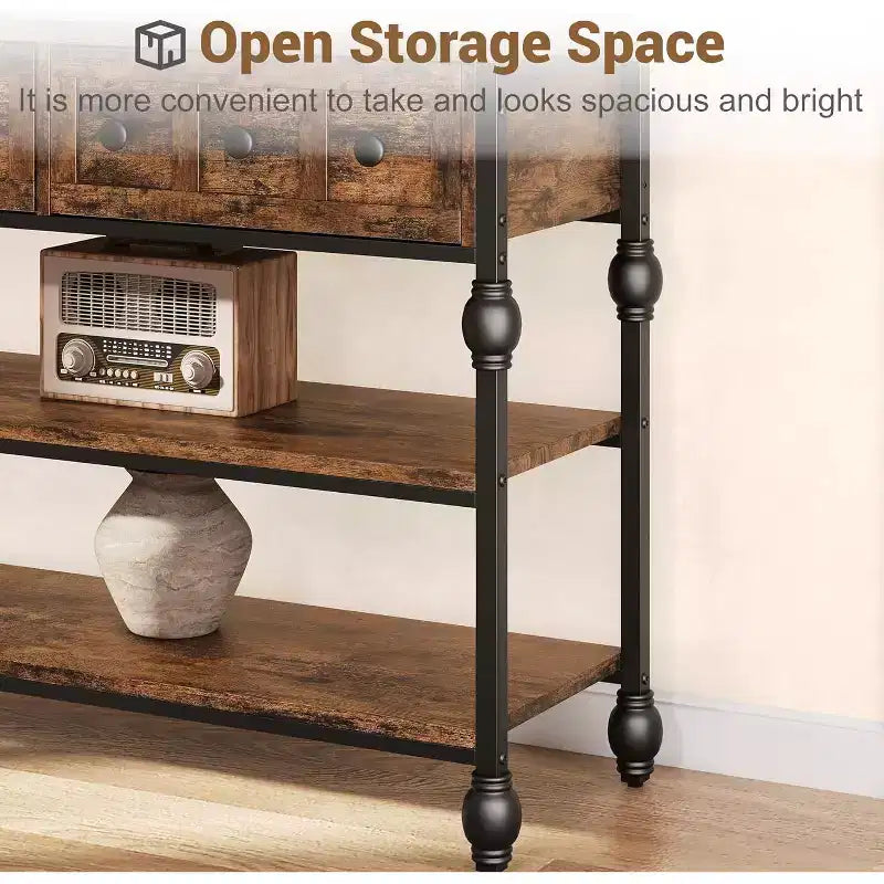 Table console de 53 pouces avec 3 tiroirs, table d'entrée industrielle avec étagères de rangement à 3 niveaux, pour couloir, salon, bureau