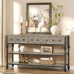 Table console de 53 pouces avec 3 tiroirs, table d'entrée industrielle avec étagères de rangement à 3 niveaux, pour couloir, salon, bureau