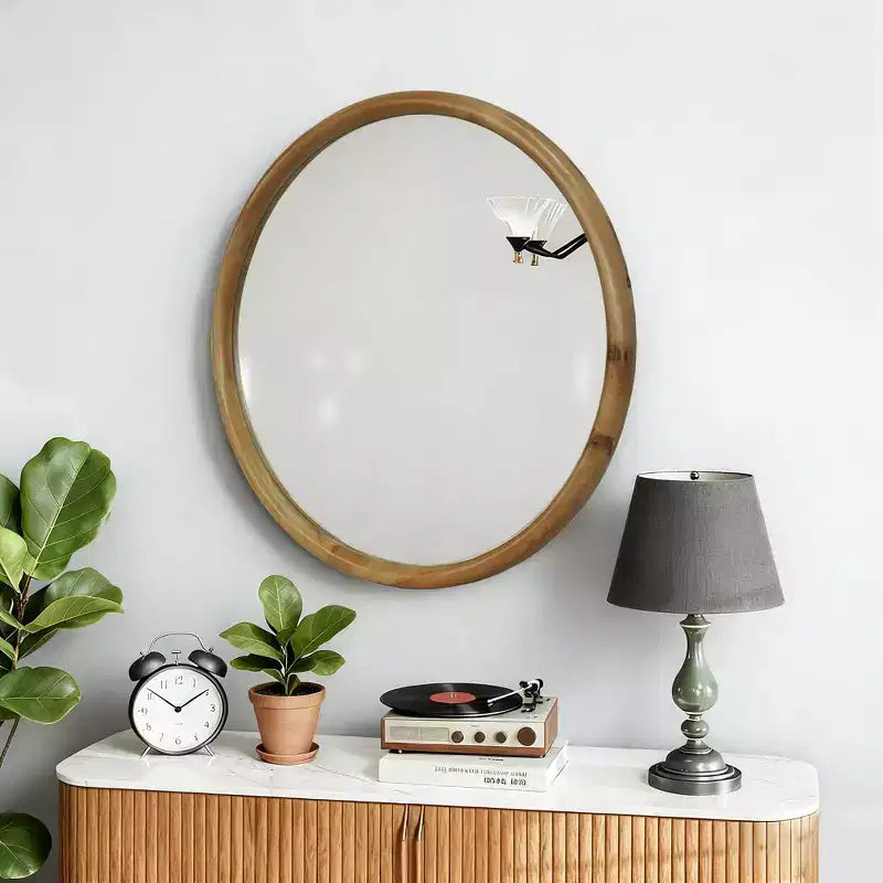 Miroir mural rond GDFStudio Meigs 23,62 po, style mi-siècle, avec cadre en bois