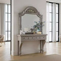 Royal Hampton Dresser Mirror, 49 Inch Floral Arched Shape, Gray Solid Wood