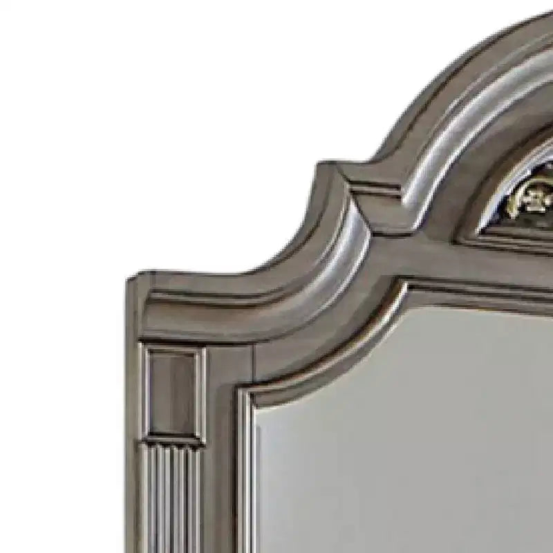 Miroir de commode Royal Hampton, forme arquée florale de 49 pouces, bois massif gris