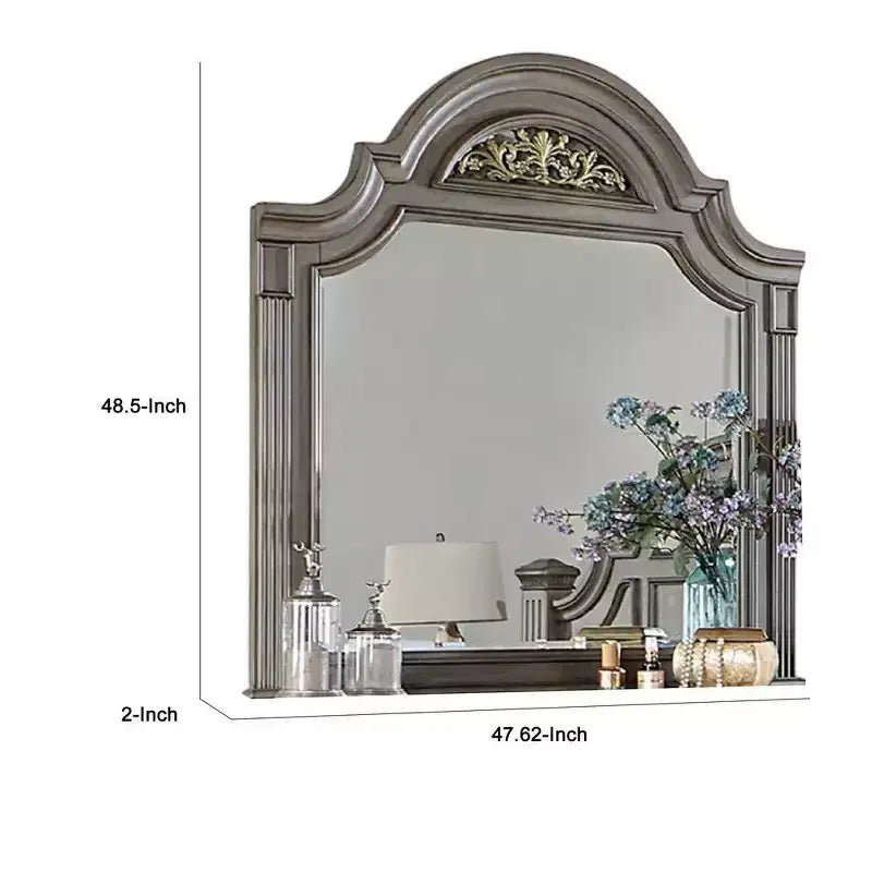Miroir de commode Royal Hampton, forme arquée florale de 49 pouces, bois massif gris