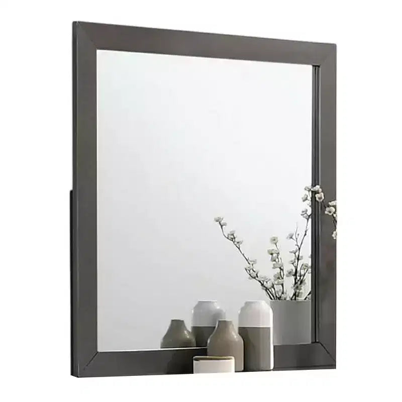 Miroir de commode Royal Hampton, cadre en bois massif gris métallique moderne, 38 pouces