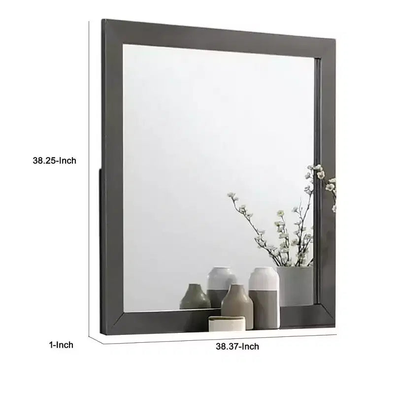 Miroir de commode Royal Hampton, cadre en bois massif gris métallique moderne, 38 pouces