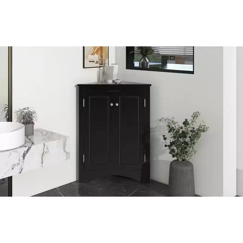 Meuble de salle de bain triangulaire blanc MAYEERTY, étagères réglables, meuble bas autoportant