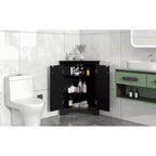 Meuble de salle de bain triangulaire blanc MAYEERTY, étagères réglables, meuble bas autoportant