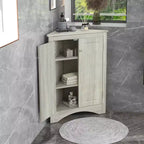 Meuble de salle de bain triangulaire blanc MAYEERTY, étagères réglables, meuble bas autoportant