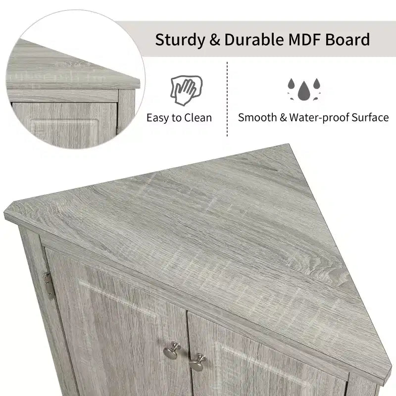Meuble de salle de bain triangulaire blanc MAYEERTY, étagères réglables, meuble bas autoportant