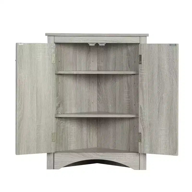 Meuble de salle de bain triangulaire blanc MAYEERTY, étagères réglables, meuble bas autoportant
