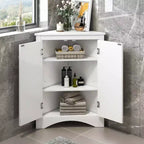 Meuble de salle de bain triangulaire blanc MAYEERTY, étagères réglables, meuble bas autoportant