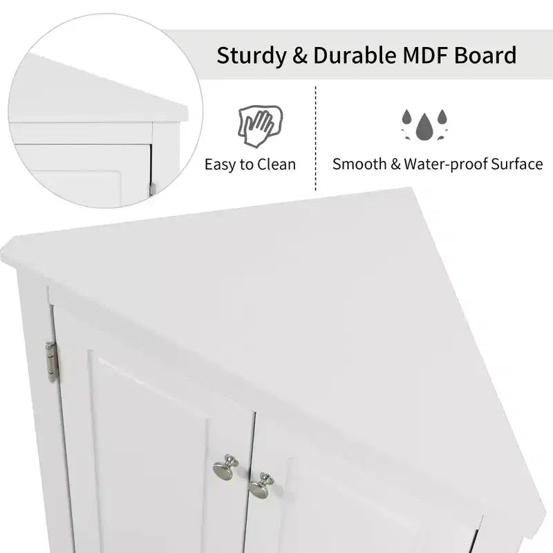 Meuble de salle de bain triangulaire blanc MAYEERTY, étagères réglables, meuble bas autoportant