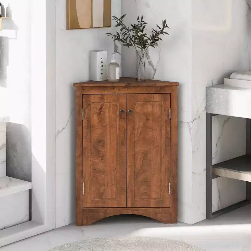 Meuble de salle de bain triangulaire blanc MAYEERTY, étagères réglables, meuble bas autoportant