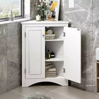Meuble de salle de bain triangulaire blanc MAYEERTY, étagères réglables, meuble bas autoportant