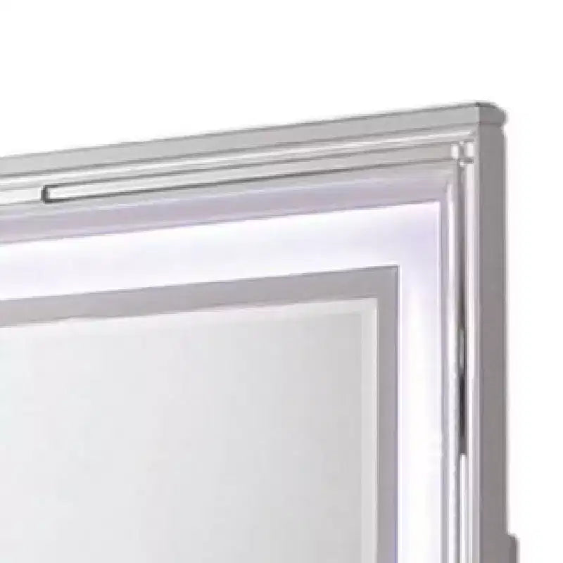 Miroir de commode Royal Hampton avec lumières LED, cadre en bois massif blanc de 47 pouces