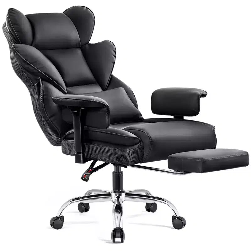 Fauteuil de bureau de direction KERDOM en cuir PU, accoudoirs et repose-pieds réglables, dossier haut et soutien lombaire