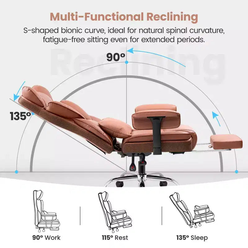 Fauteuil de bureau de direction KERDOM en cuir PU, accoudoirs et repose-pieds réglables, dossier haut et soutien lombaire