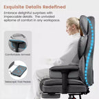 Fauteuil de bureau de direction KERDOM en cuir PU, accoudoirs et repose-pieds réglables, dossier haut et soutien lombaire