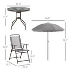 Ensemble de salle à manger de patio 6 pièces pour 4 avec parasol, avec 4 chaises de salle à manger pliantes et une table ronde en verre pour le jardin