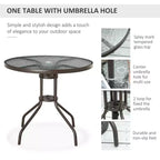 Ensemble de salle à manger de patio 6 pièces pour 4 avec parasol, avec 4 chaises de salle à manger pliantes et une table ronde en verre pour le jardin