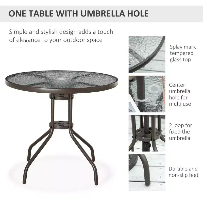 Ensemble de salle à manger de patio 6 pièces pour 4 avec parasol, avec 4 chaises de salle à manger pliantes et une table ronde en verre pour le jardin