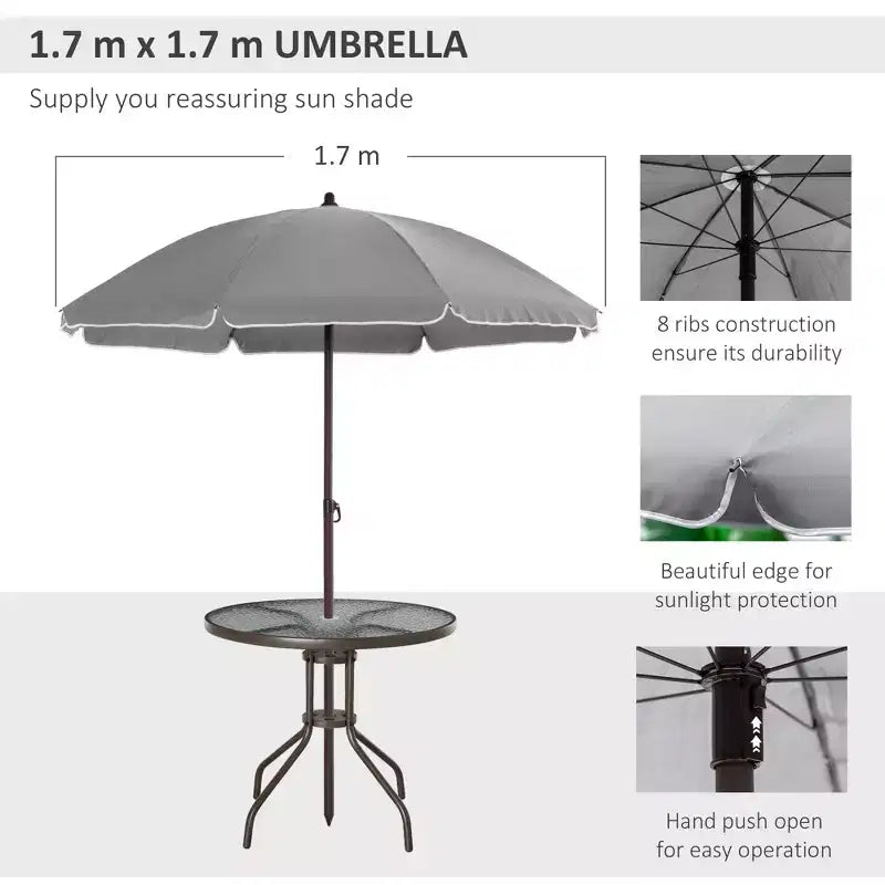 Ensemble de salle à manger de patio 6 pièces pour 4 avec parasol, avec 4 chaises de salle à manger pliantes et une table ronde en verre pour le jardin