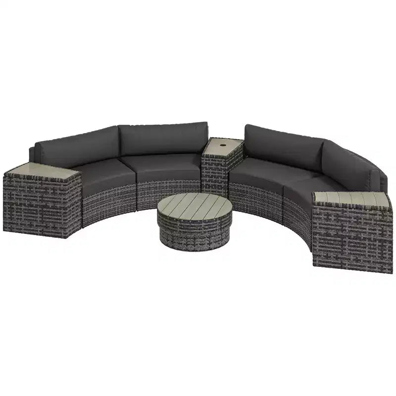 8 Piece Patio Furniture Set with 4 Rattan Sofa Chairs & 4 Tables with Storage & Umbrella Hole