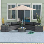 Ensemble de mobilier de patio 8 pièces avec 4 chaises de canapé en rotin et 4 tables avec rangement et trou pour parasol