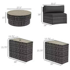 Ensemble de mobilier de patio 8 pièces avec 4 chaises de canapé en rotin et 4 tables avec rangement et trou pour parasol