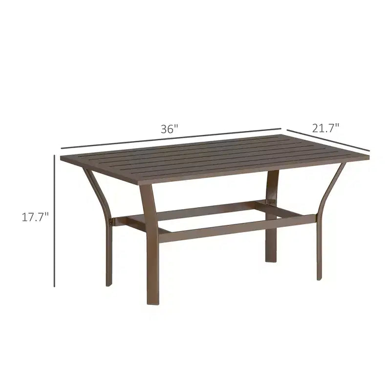 Table basse d'extérieur avec plateau à lattes, table basse de patio rectangulaire en métal tout temps pour jardin