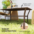 Table basse d'extérieur avec plateau à lattes, table basse de patio rectangulaire en métal tout temps pour jardin