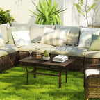 Table basse d'extérieur avec plateau à lattes, table basse de patio rectangulaire en métal tout temps pour jardin