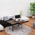 Table basse d'extérieur avec plateau à lattes, table basse de patio rectangulaire en métal tout temps pour jardin