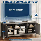 Meuble TV en bois de 59 po pour téléviseurs jusqu'à 65 po, meuble TV de style moderne du milieu du siècle avec armoires de rangement et étagères ouvertes, pour salon