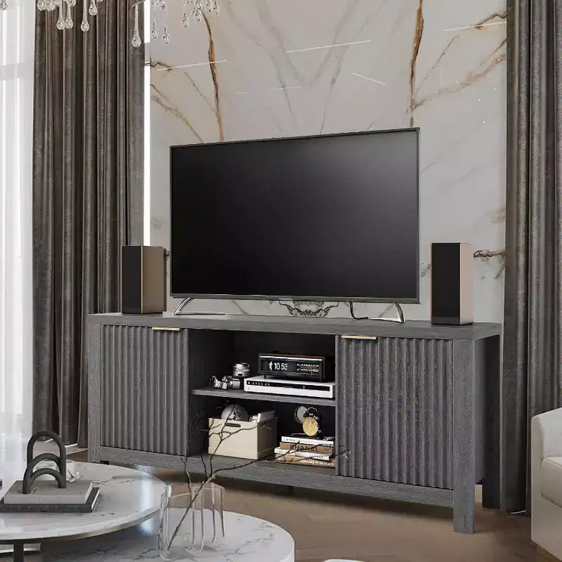 59 Wood TV Stand for TVs Up to 65 Inches, Mid Century Modern TV Entertainment Center with Storage Cabinets & Open Shelves, for Living Room