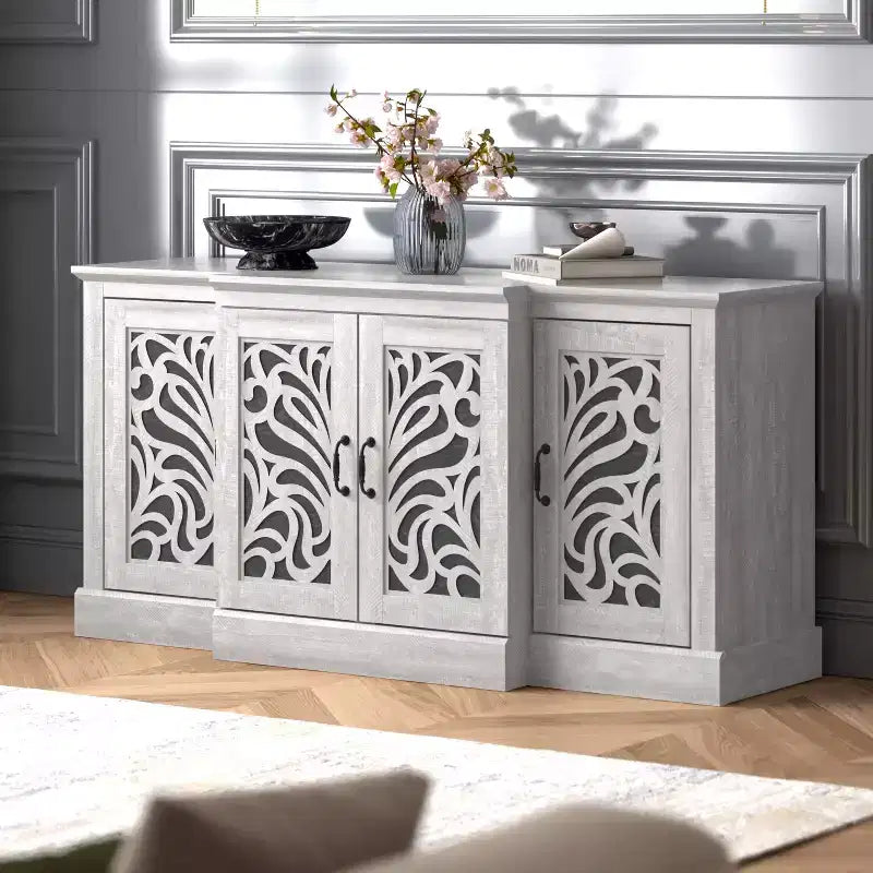 Buffet Galano avec portes découpées traditionnelles en gris 60,4 L 18,2 P 29,3 H