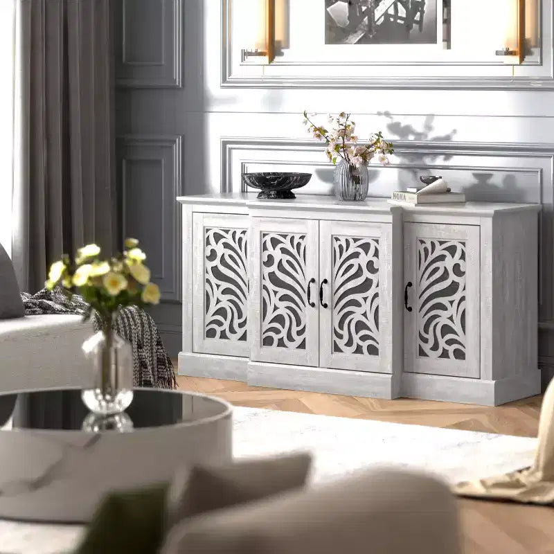 Buffet Galano avec portes découpées traditionnelles en gris 60,4 L 18,2 P 29,3 H