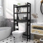 Étagère de rangement au-dessus des toilettes à 3 niveaux avec 3 crochets, organiseur de salle de bain autoportant, petite taille