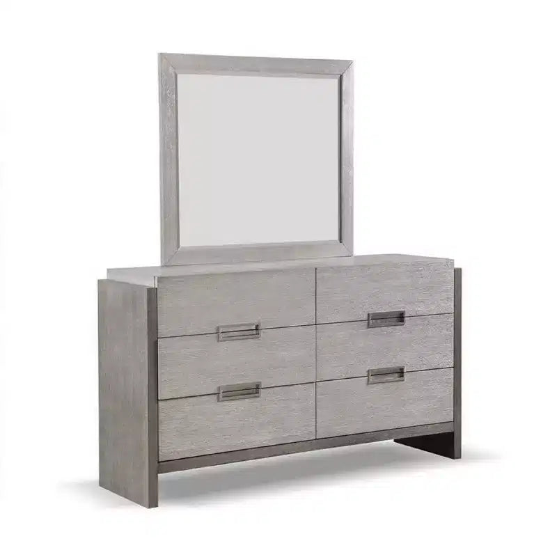Miroir de commode mural Royal Hampton, accents biseautés, bois massif gris 36x40