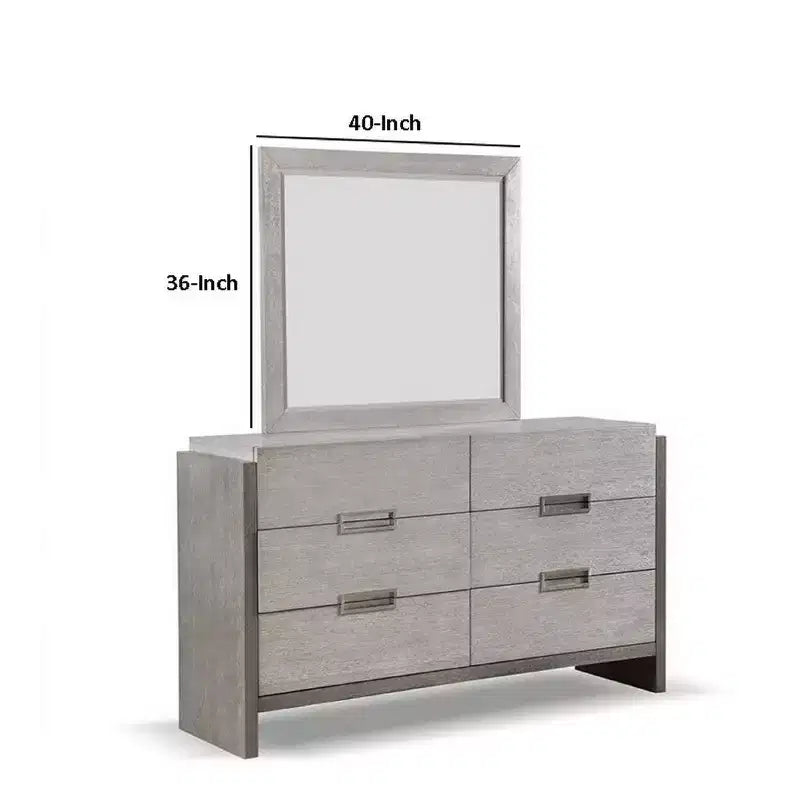 Miroir de commode mural Royal Hampton, accents biseautés, bois massif gris 36x40