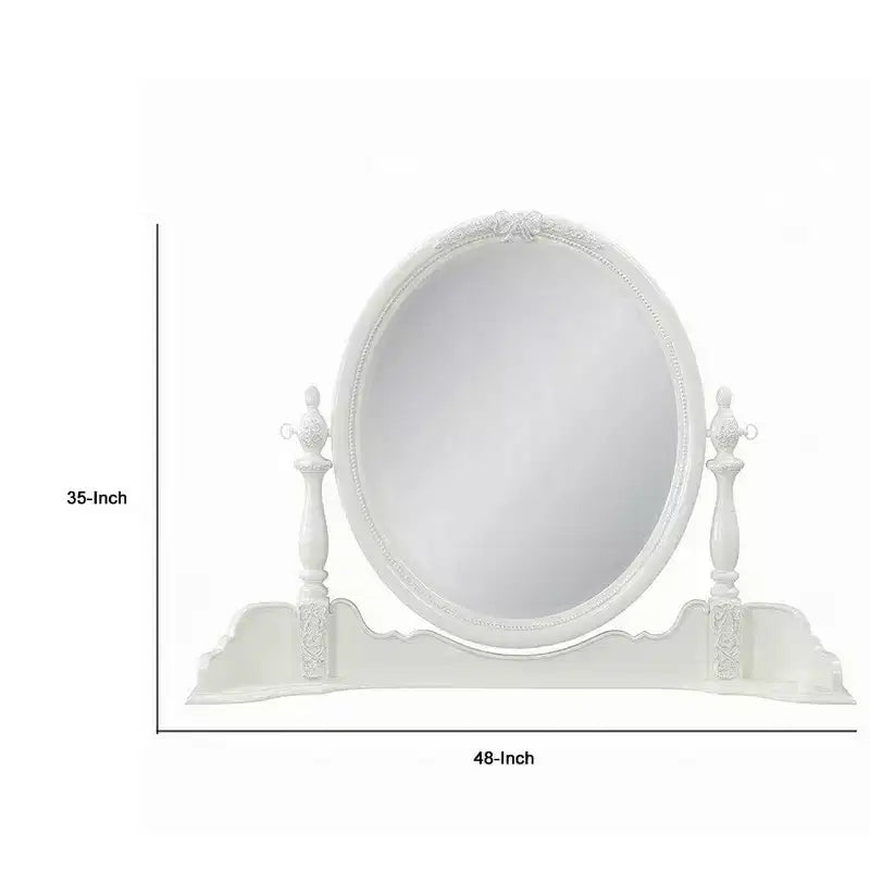Miroir de coiffeuse Royal Hampton, 35x48, Bois blanc Floral, Bord biseauté