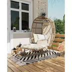 Fauteuil œuf surdimensionné en osier avec pouf et 5 coussins, chaise longue en rotin pour l'intérieur, le patio et le porche