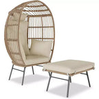 Fauteuil œuf surdimensionné en osier avec pouf et 5 coussins, chaise longue en rotin pour l'intérieur, le patio et le porche