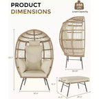 Fauteuil œuf surdimensionné en osier avec pouf et 5 coussins, chaise longue en rotin pour l'intérieur, le patio et le porche